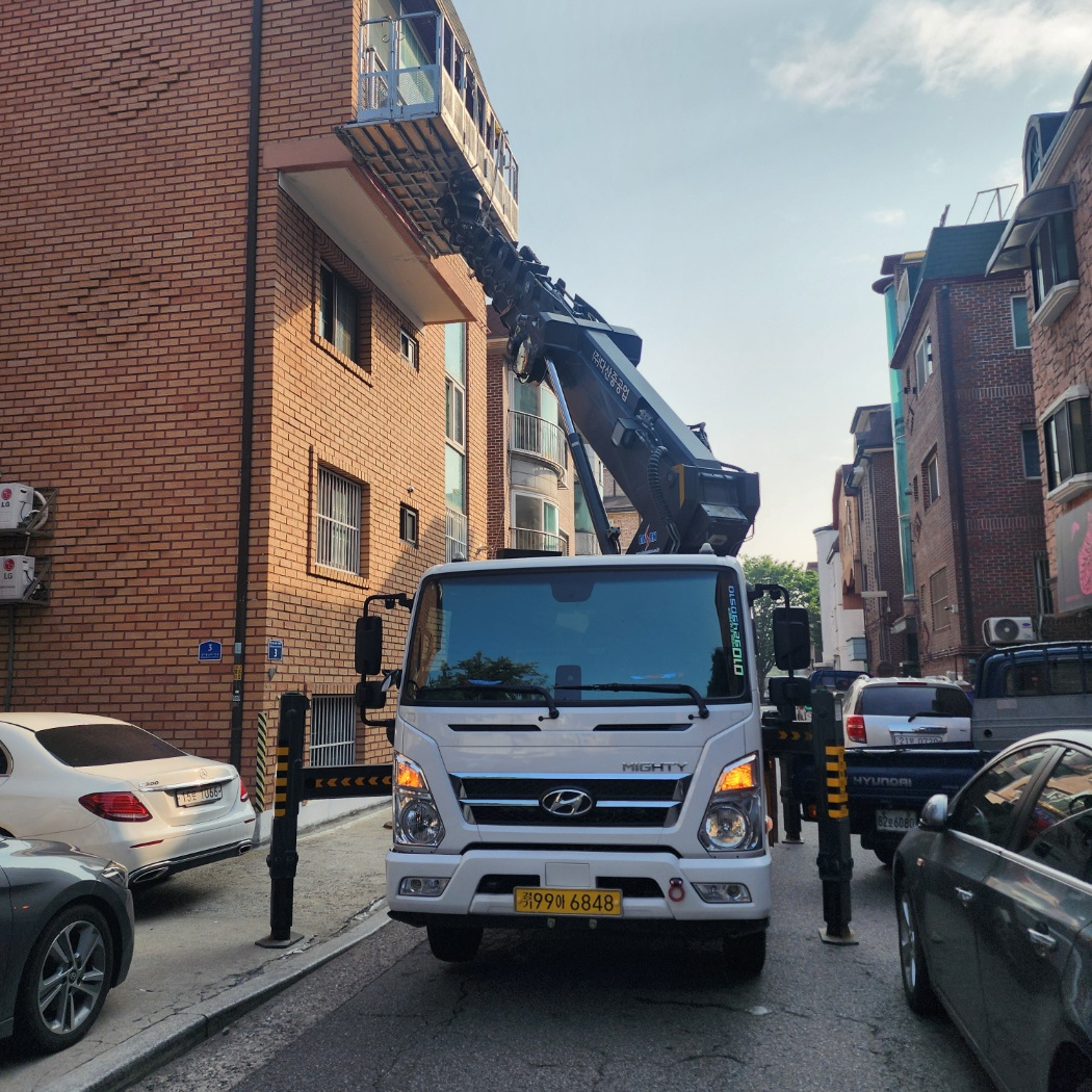 아산 좌부동 실외기 양중 스카이차 작업